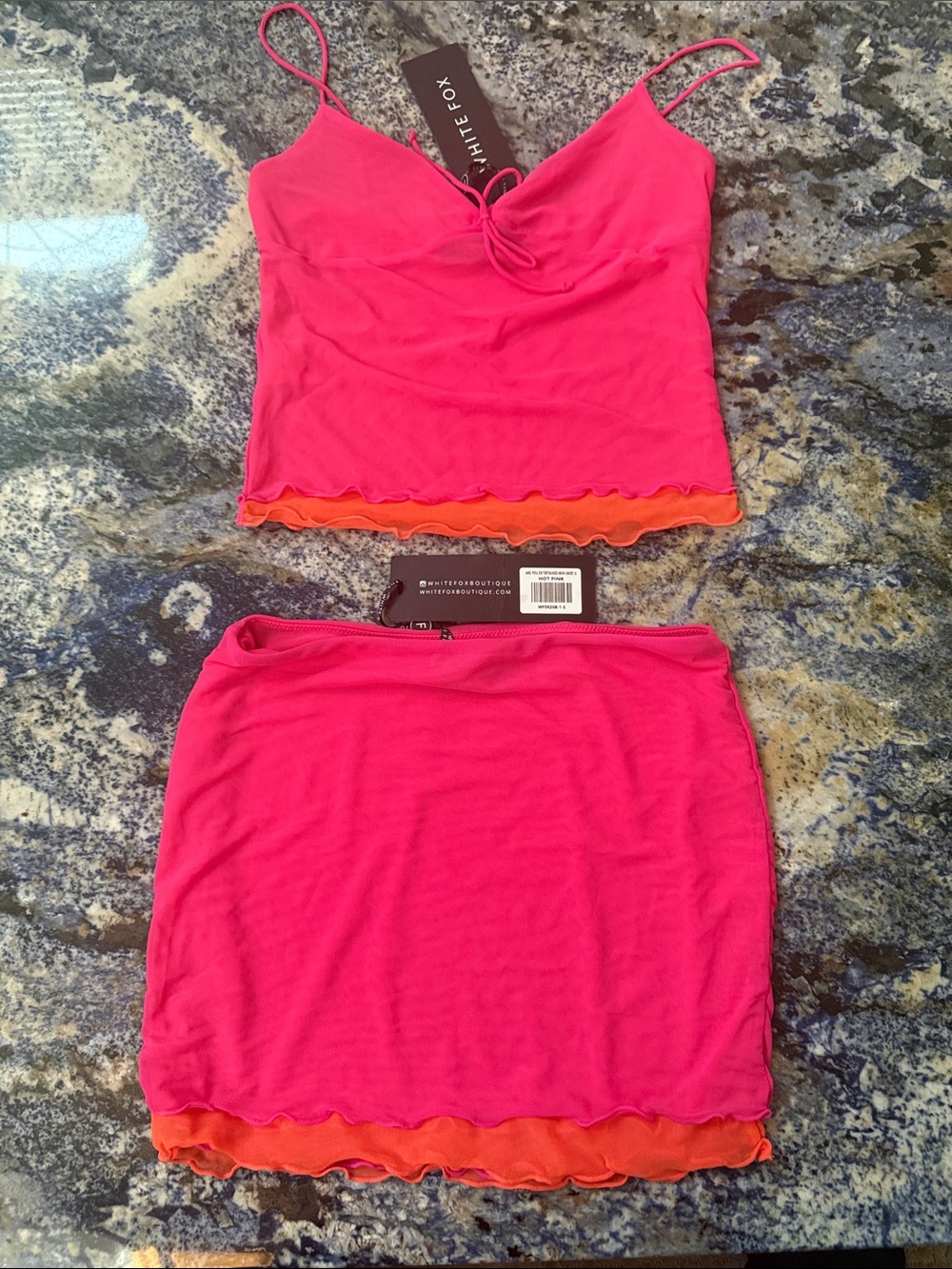White Fox Boutique Perfect Symphony Crop top and Mini Skirt hot pink/orange